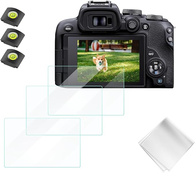K&F CONCEPT 3 Pack Camera Screen Protector Compatible with Canon R100 R10, 0.3mm 9H Hardness Tempered Glass Cover Anti-Scratch Bubble-Free & Hot Shoe Cover