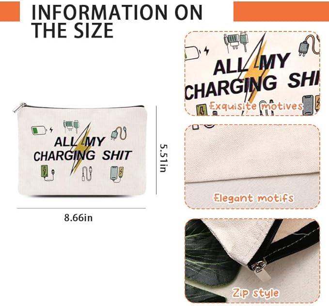 ShiQiao Spl Charging Cable Organiser Bag Funny Travel Makeup Bag Charger Organiser Cosmetic Bags With Zipper Toiletry Pouch for Best Friends Birthday Gifts for Daughter Son Travel Electronics Bags