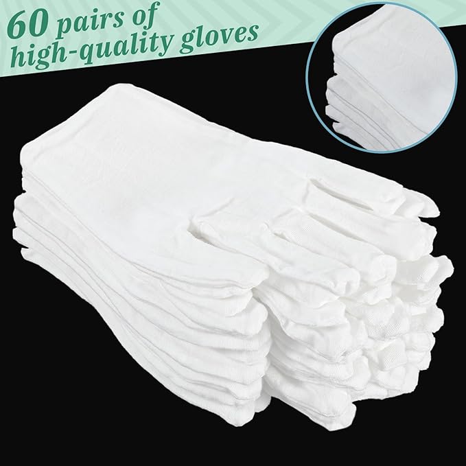 60 Pcs White Cotton Gloves for Dry Hands Sleeping Overnight Soft Cotton Gloves Moisturizing Sleeping Glove for Men and Women Inspection Glove for Dry Hand Art Handling Coin Jewelry