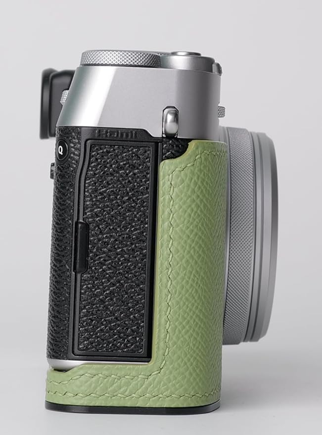 Genuine Leather Camera Half Case for Fujifilm X100VI - Top Layer Cowhide Body + Metal Base Plate - Hand Shank Free Design (Shallow Green)