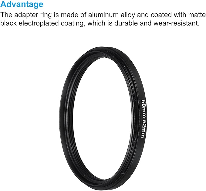 PATIKIL 58mm-52mm Metal Step Down Ring with Cleaning Cloth, 2 Pack Camera Lens Filter Adapter Ring Aluminum Filter Adapter Ring for Camera Lenses Hood, Black