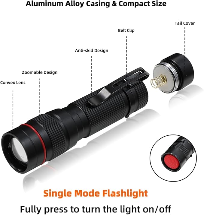 10 Pack Small Mini LED Flashlights, Single Mode Zoomable Flashlight AA Battery Powerful Flashlights with Pocket Clip, Portable Bulk EDC Flash Light for Home, Gift, Emergency, Camping, Hiking