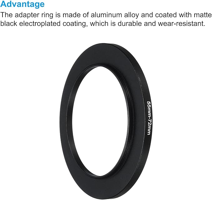 PATIKIL 55mm-72mm Metal Step Up Ring with Cleaning Cloth, 2 Pack Camera Lens Filter Adapter Ring Aluminum Filter Adapter Ring for Camera Lenses Hood, Black