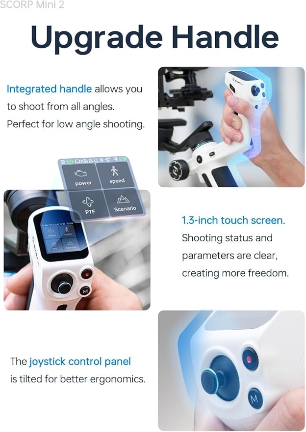 FeiyuTech SCORP Mini 2 [Official] All in One Gimbal Stabilizer, 3 axis Stabilizer for Mirrorless Cameras,Smartphone,Action Cameras, AI Tracking Gimbal for Canon/Sony/Fujifilm,Gopro12,iPhone 15Pro max