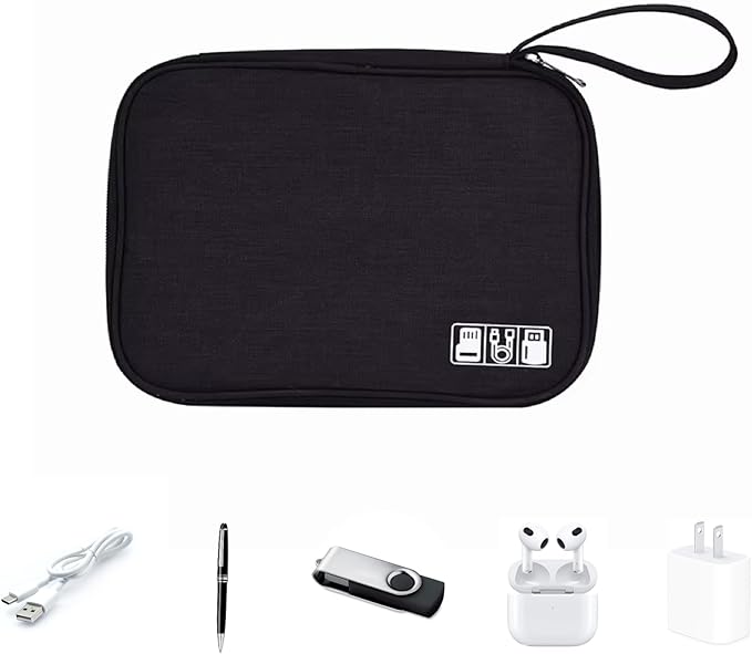 cable organizer bag Travel Case,Electronic Accessories Storage Bag,Portable Waterproof Cable -Travel Cord Organizer- Bag for Small Charging Cord Storage,Cables,SD Card (BLACK)