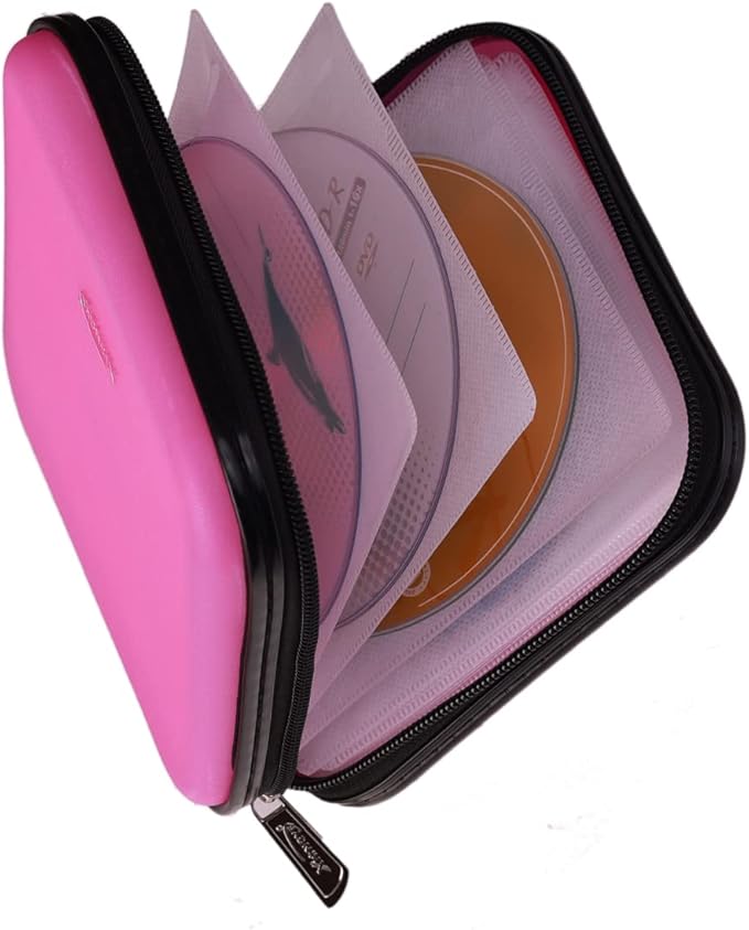 CD DVD Wallet, 32 Capacity Heavy Duty, DVD CD Case Holder for Car,Portable DVD/VCD Storage Disk, Hard Shell Sturdy case, Car CD Disk Holder,Booklet, Blu-ray Wallet (32 Capacity,Peach)