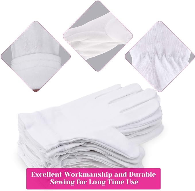 100 Percent Cotton Gloves for Dry Hands Eczema, Selizo 10 Pairs White Cotton Gloves for Women Dry Hands Moisturizing Cosmetic Sensitive Irritated Skin Spa