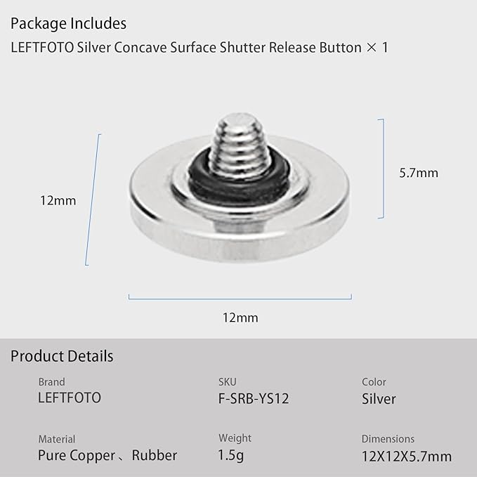 Exquisite Metal Concave Shutter Release Button for Fujifilm XE5 GFX100RF XM5 X100VI X100V X-T5 X-T4 X-T3 X-T30 X- X-T20 X-PRO3 X-E4 for Nikon Zf for Leica Q3 M10 for Sony RX1 R,Diameter 0.47in Silver
