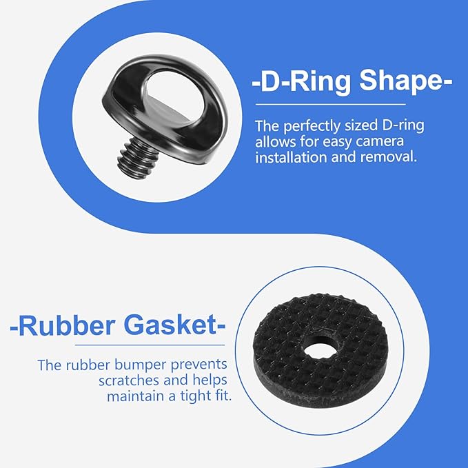 1/4" Camera Neck Strap Screw Holder, 2PCS 1/4-20 Quick Install Metal Screws Connecting Adapters with Rubber Washer for Quick Release or Installation of Wristband Sling
