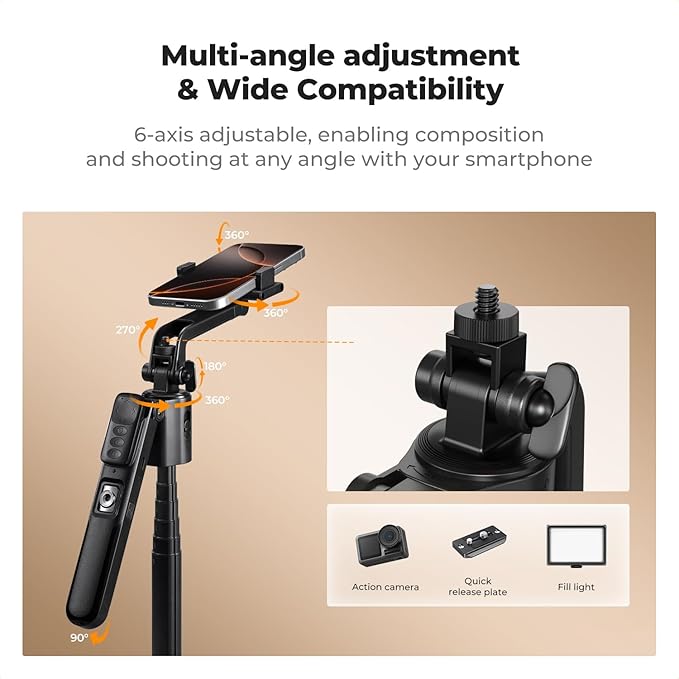 K&F CONCEPT 71“ Auto Face Tracking Tripod, 360° Rotation Selfie Stick with 2 Fill Lights, Gesture & Remote Control for Vlogging, Live Streaming & Video Recording