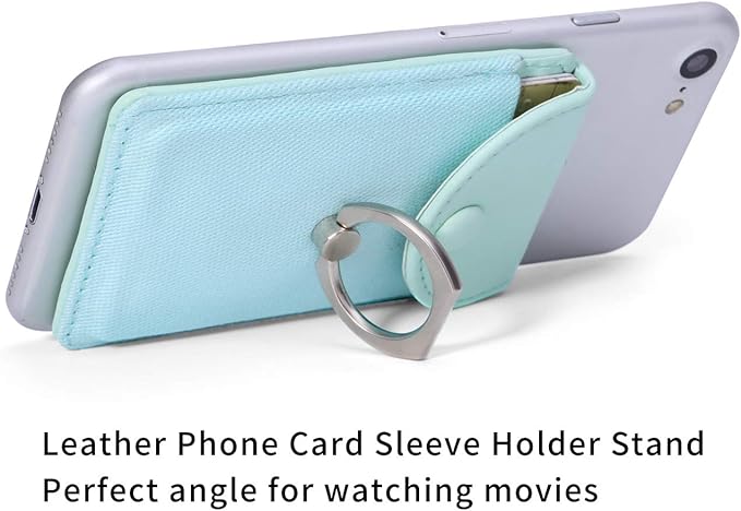 Credit Card Holder for Back of Phone with Ring Stand Stick on Phone Wallet,Ultra-Slim Self Adhesive,RFID Blocking Ring Pocket Wallet Stick on Most Smartphones(Finger Ring Mint)