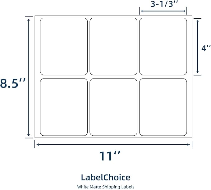 100 Sheets 600 Pcs 3-1/3 x 4 6 Up Shipping Address Labels for Laser & Inkjet Printers, 3-1/3" x 4" 6 per Sheet Shipping Mailing Stickers, 6 Labels per Page