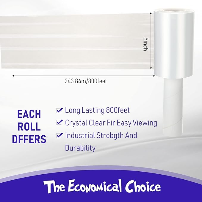 Sherr 20 Rolls 5 Inch x 800 Feet Clear Stretch Shrink Wrap Film with Handle 80 Gauge Heavy Duty PE Industrial Plastic Wrap for Packing, Moving, Furniture & Pallet, Self Adhering Packaging Film