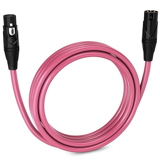 LyxPro 10 Feet XLR Microphone Cable Balanced Male to Female 3 Pin Mic Cord for Powered Speakers Audio Interface Professional Pro Audio Performance and Recording Devices - Pink