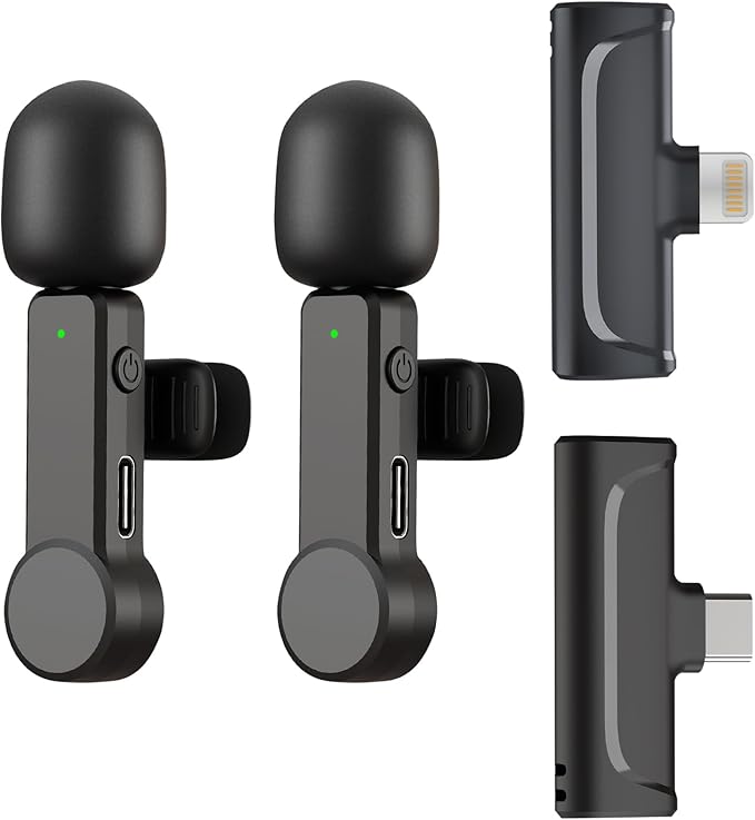 Wireless Microphone for iPhone and Android Phones - 2 Pack Cordless Lavalier Lapel Microphone Noise Canceling Lav Mic for Video Recording Vlog TikTok Instagram