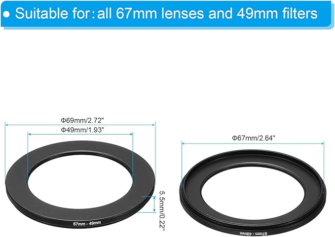 PATIKIL 67mm-49mm Metal Step Down Ring, Camera Lens Filter Adapter Ring Aluminum Filter Adapter Ring for Camera Lenses Hood, Black