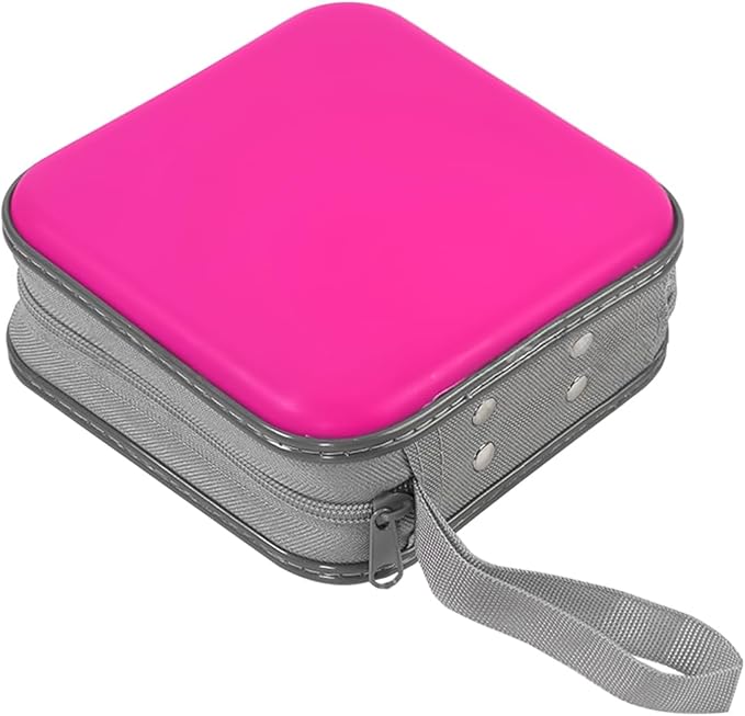 Car CD Case, 48 Capacity Hard Plastic & Non-Woven Fabric Vehicle DVD Case Holder with Zipper, Portable Automotive Disc Wallet Storage Organizer Binder for Travel, Universal Fit (Rose Red)