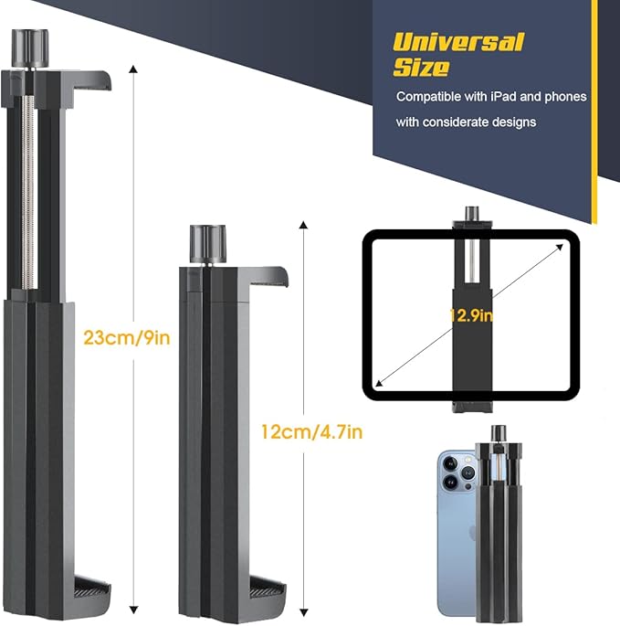 iPad Tripod Mount Adapter with Cold Shoe/Charging Port/1/4” Standard Screw, Universal Phone Holder Compatible with iPad 12.9”/Air/Mini/Galaxy Tablet/iPhone 13 Pro Max/12/11/Samsung for Shooting/Vlog