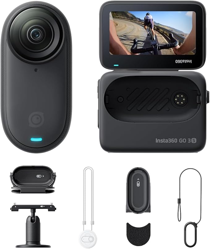 Insta360 GO 3S Cycling POV Bundle - 128 GB Black 4K Tiny Portable Vlogging Camera, Hands-Free POVs, Mount Anywhere, Stabilization, 140 Min Battery Life, 10m Waterproof, Pet POV, Black