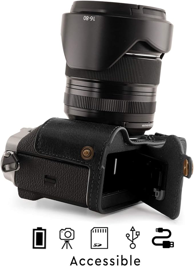 MegaGear MG1923 Ever Ready Genuine Leather Camera Half Case Compatible with Fujifilm X-T4 - Black