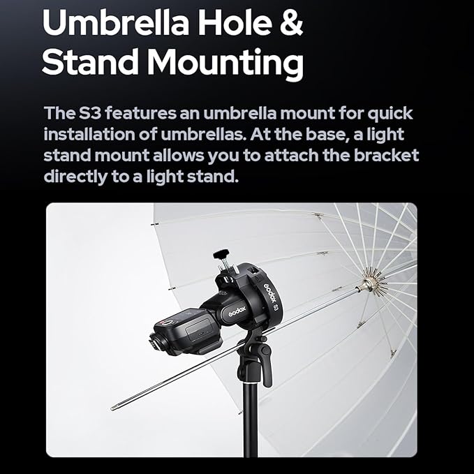 Godox S3 Speedlite Bracket (𝐒𝟐 𝐔𝐩𝐠𝐫𝐚𝐝𝐞𝐝 ) for Godox V1 AD200Pro AD200ProII AD300Pro AD400Pro AD100Pro V860III /TT685III /TT600 /TT350, Flash Bracket for Softbox Snoot , Bowens Mount Holder