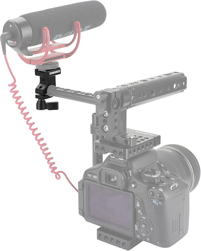 CAMVATE 15mm Side Single Rod Clamp with Cold Shoe Mount Adapter for Camera Accessories(Black) - 2810