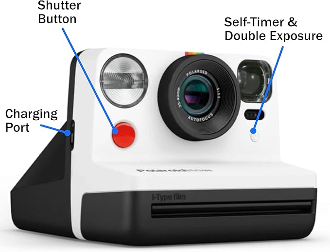 Polaroid Gen 2 Now I-Type Instant Film Camera - Black & White Bundle with a Color i-Type Film Pack (8 Instant Photos) and a Cleaning Cloth