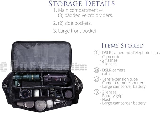 eCost Acuvar Professional Well Padded Extra Large Water-Resistant Gadget Bag Case Compatible with Canon, Sony, Nikon,Pentax, JVC,Olympus Panasonic, Fijifilm, Samsung Camera & Camcorder