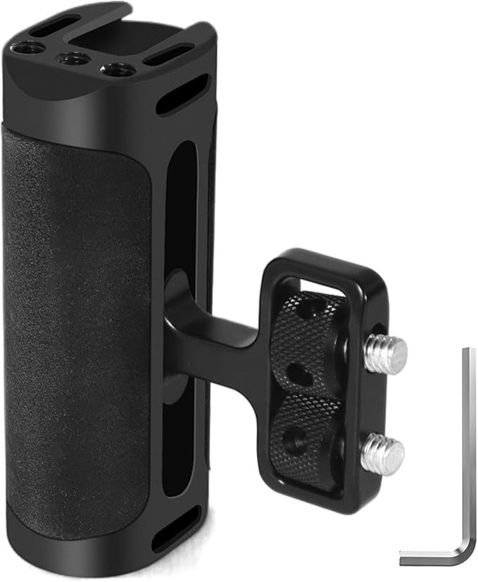 Up and Down Adjustable Left Right Handle Handgrip, Mini Side Handle Handgrip with Cold Shoe Interface and 1/4"-20 Screw Mount for DSLR/Digital Camera Cage