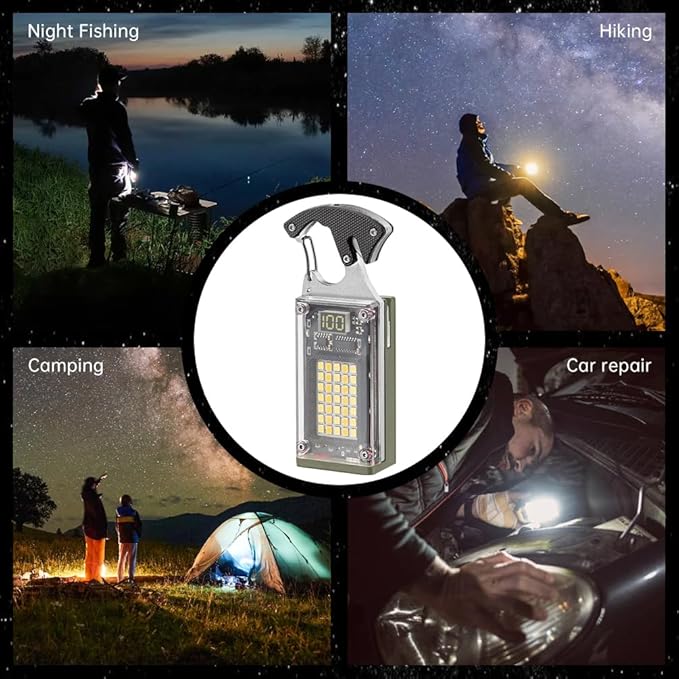BY-J LED Small Flashlight, Keychain Light, COB Multi-Function Mini Work Light, 1000 Lumens Rechargeable, 8 Lighting Modes, Fire Starter, Seat Belt Cutter, Screwdriver, Green