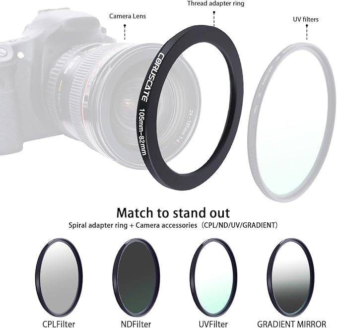 3Pcs 105-82mm/105-77mm/105-72mm Filter Ring Adapter,Metal Step Down Ring for All Brands Camera Accessory(for UV,CPL,ND,Threaded Lens Hood)
