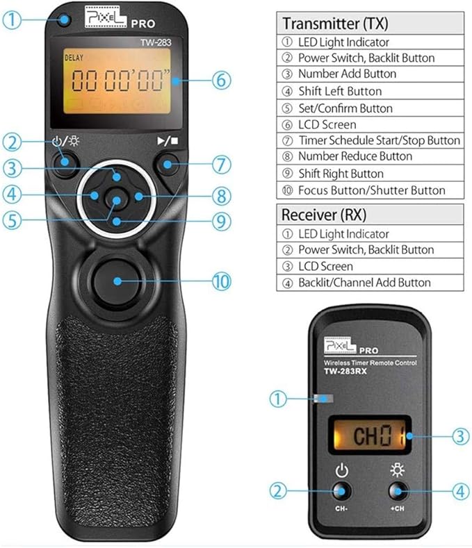Pixel Remote Timer TW283-L1 Timer Shutter Release Remote Release for Panasonic S5 S1 G95 G91 G90 G9 G10 G70 GH3 GH4 GH5 GH6 GX7 G85 G81 FZ50K FZ100 FZ200 FZ1000 FZ10002 FZ2500 FZ2000 FZ330 FZ30 GX7
