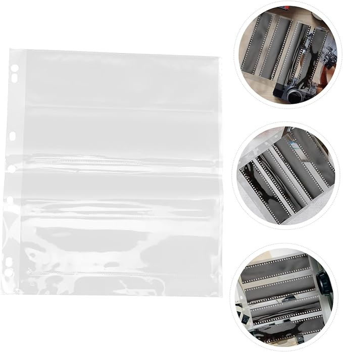 Mikikit 10pcs Negative Film Sleeves Waterproof Archival Storage Sheets for Photo Protecting Rigid Page Protectors with Binder Style for Film Collection for Document Organization