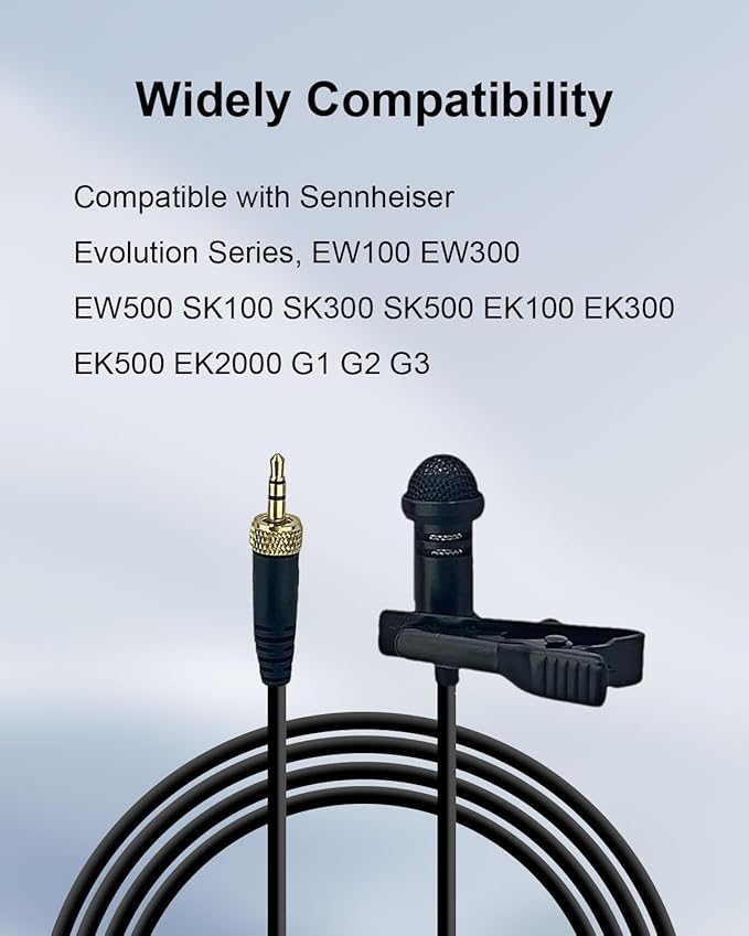Lavalier Lapel Microphone Compatible with Sennheiser Wireless Transmitter, Omnidirectional Condenser Mic for Use on Stage Houses of Worship Presenters, 3.5mm Screw Lock Plug, Black