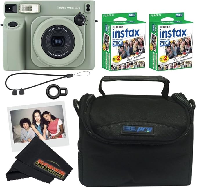 Fujifilm INSTAX Wide 400 Instant Camera - Sage Green (Camera w/ 2 Wide Twin Packs + Bag)