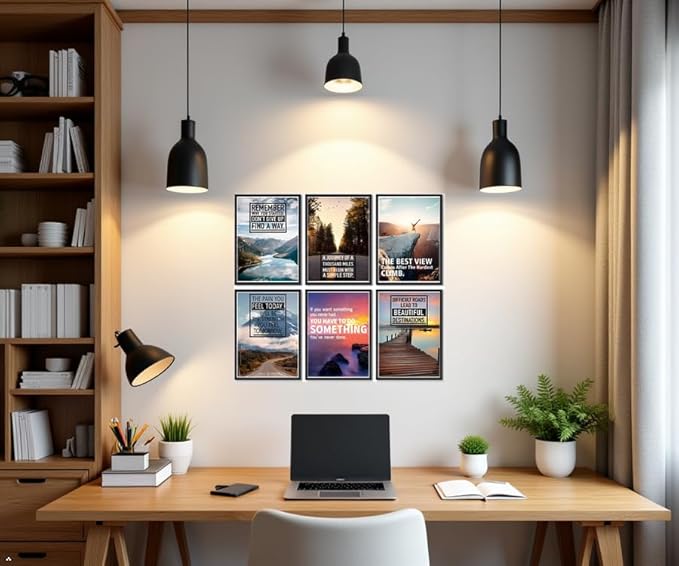 Zhfmoir Motivational Wall Art Posters Set of 6, Inspirational Quotes Canvas Prints Mountain Nature Landscape Wall Decor for Office Classroom Gym Bedroom Home Decor 8x10 Unframed