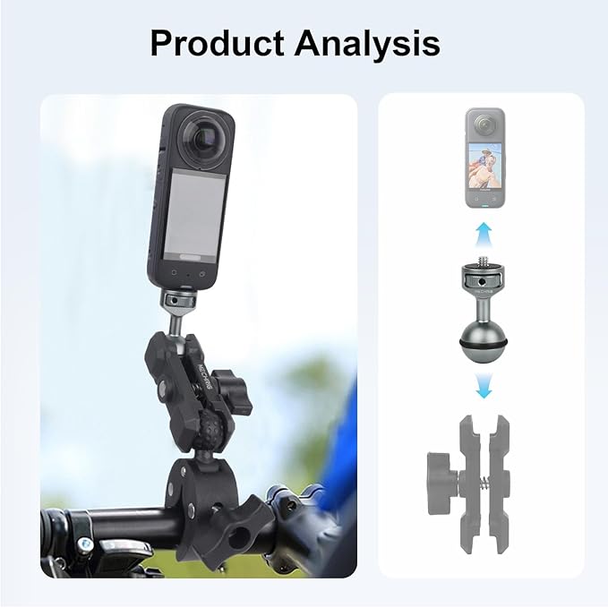 Mechrig 1" Ball Adapter with 1/4"-20 Threaded Stud & 360° Locking Knob, Anti-Slip Ring for GoPro, for Insta360, for DJI Osmo Action, Compatible with RAM Mounts B Size Double Socket Arm