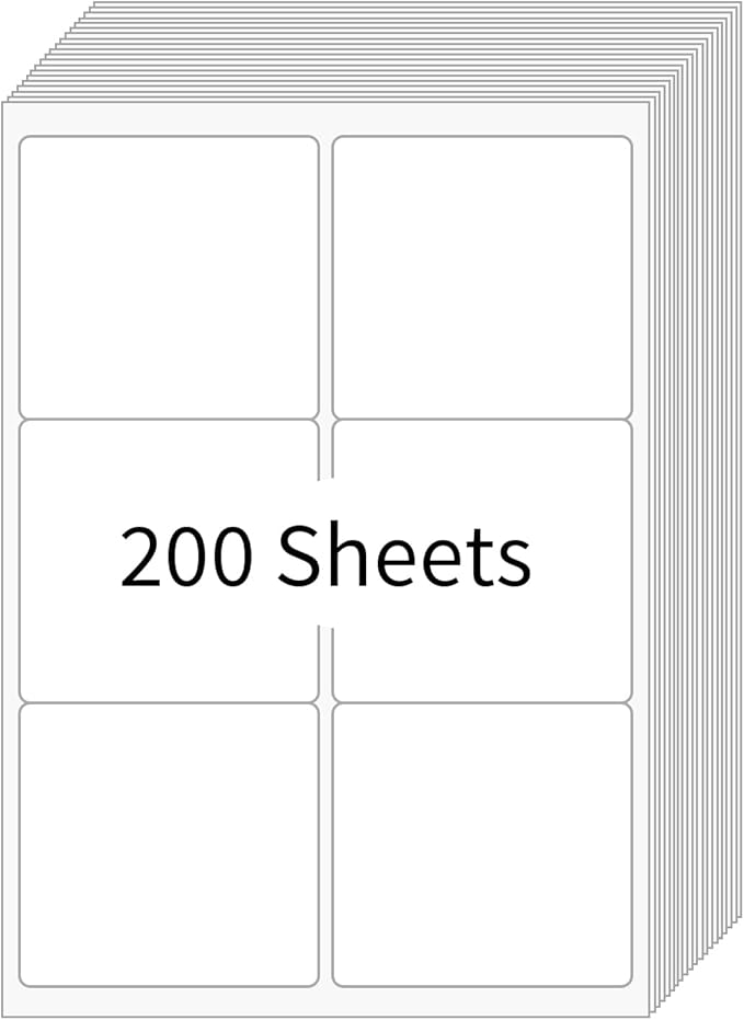 [200 Sheets 1200 Labels] Shipping Labels 3 1/3"x4" Printable White 6 up Labels for Laser/Inkjet Printers, Mailing FBA Address Label Sticker Paper - Permanent Adhesive Label Blank