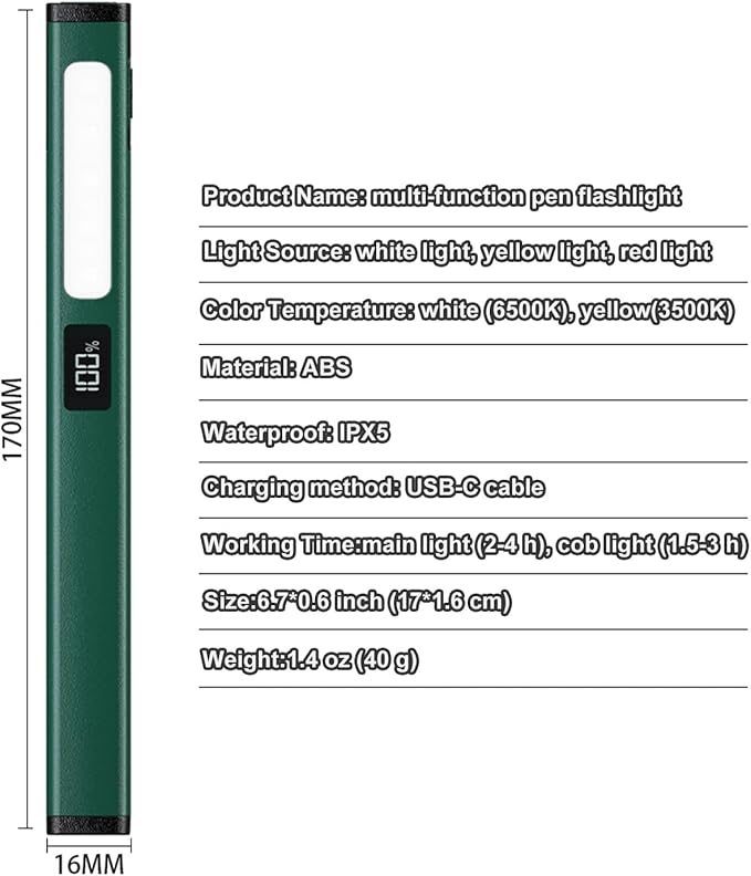 Small Rechargeable Pen Flashlights with COB Work Light, Portable LED Pocket Flashlight Bright Flashlights for Home, Car, Emergencies, with Type-C Charge, 6 Light Modes, LCD Display (Grey)