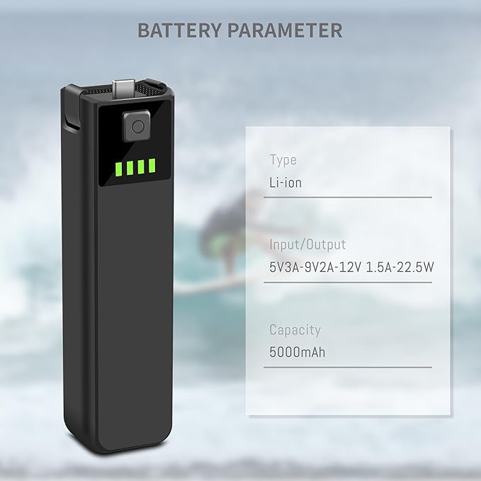 Pocket 3 Battery Handle Compatible for DJI Osmo Pocket 3 Camera, 5000mAh Portable Power Replacement, Built in 22.5Wh Extra Battery Fast Charge and Reserved 1/4”Thread Hole (1pcs)