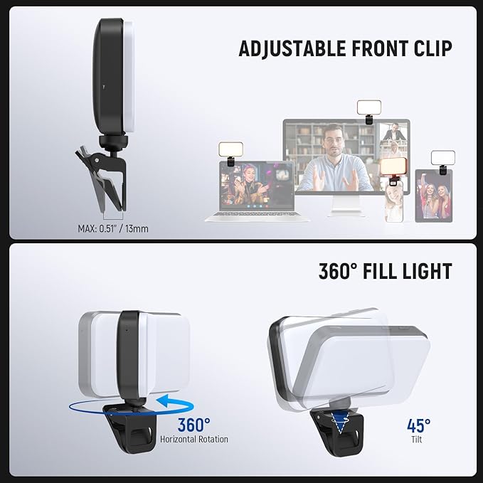 NEEWER Entry Level Version LED Selfie Light, 54 LEDs Plastic Clip on Phone Fill Lighting for iPhone, CRI88 650mAh, Portable for Computer Laptop Webcam Zoom Video Conference Makeup Recording, N8