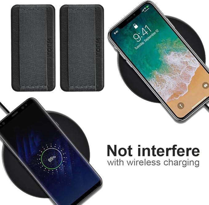 Universal Phone Grip Holder for Hand - Wireless Charging Compatible - Universal Finger Strap Phone Holder Compatible with Most Smartphones (Grey Black) -2Pack