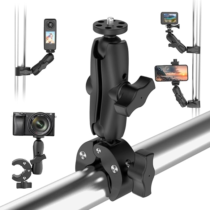 Taisioner Super Camera Clamp Mount 3.6" Socket Arm 360°Ball Head Magic Arm 1/4" Thread for Canon Nikon/Digital Camera/DSLR/Gopro/Insta360/LED Light(Gopro Adapter,Phone Holder)