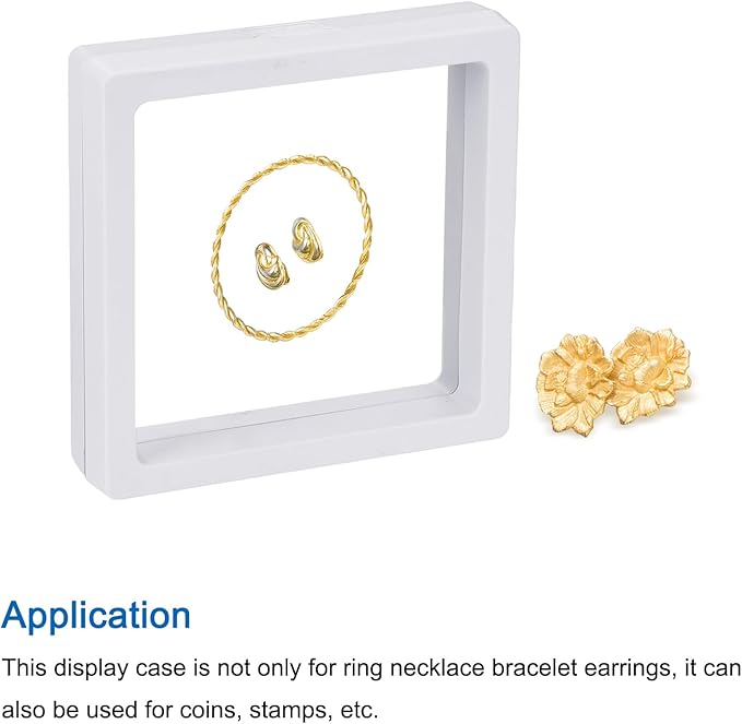 MECCANIXITY Floating Frame Display Holder Stand 3D Jewelry Display Boxs 3.54 x 3.54 x 0.79 Inch White for Ring Necklace Bracelet Earring Pack of 2