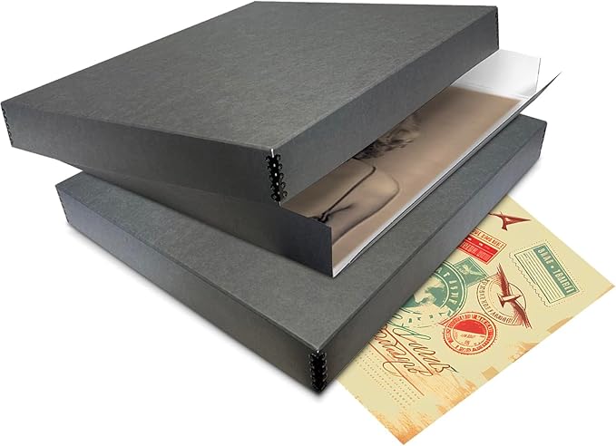 Lineco Museum Archival Storage Box, 20.75x24.75x3 in. Drop Front Design. Acid-Free with Metal Edge. Organize Photos, Pictures, Prints, Documents, Crafts, DIY. Gray, 1 Pack