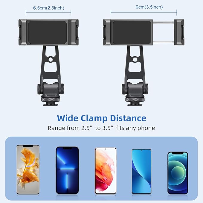 PULUZ Tripod Phone Mount, Universal Smartphone Mount Adapter Rotatable Bracket with 1/4 inch Screw, 360° Rotates and 180° Tilts Adjustable Cell Phone Clamp Holder for Mobile Photography