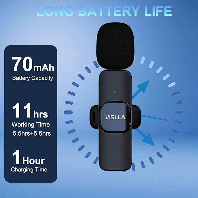 Vislla Wireless Lavalier Microphone for iPhone 15/16/17 Series, iPad and Android Devices, Noise Cancelling,Bluetooth Mini Lapel Microphone for Vlogging/YouTube/Live Streaming/Tiktok/Interview