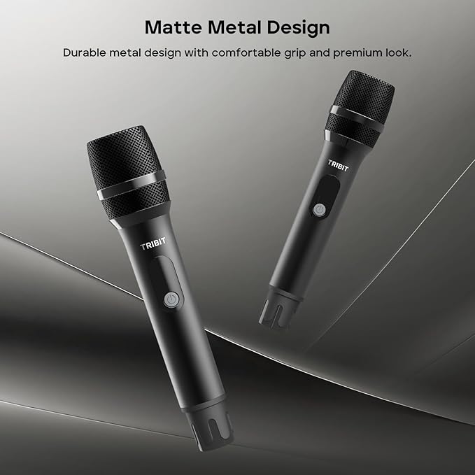 Tribit Wireless Microphone, Dual Handheld Cordless Dynamic Mic System with 2.4GHz Rechargeable Receiver, 40H Battery Life, Plug and Play for Karaoke, Party, Wedding, DJ, Church, Speech, Meeting