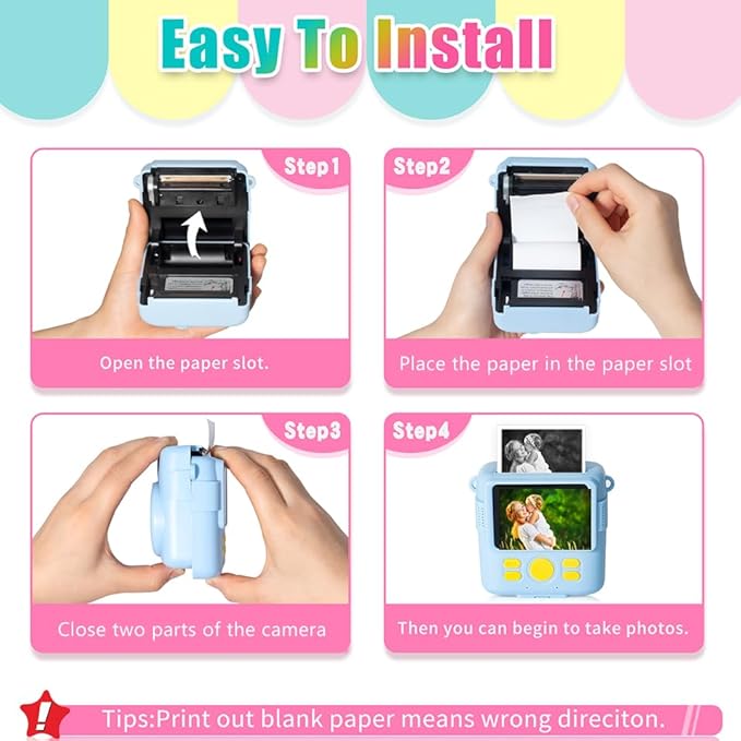 12 Rolls Instant Print Camera for Kids Refill Print Paper - Hikkon Thermal Print Paper Rolls Photo Print HD Printing for Most Kids Instant Camera(Blue)