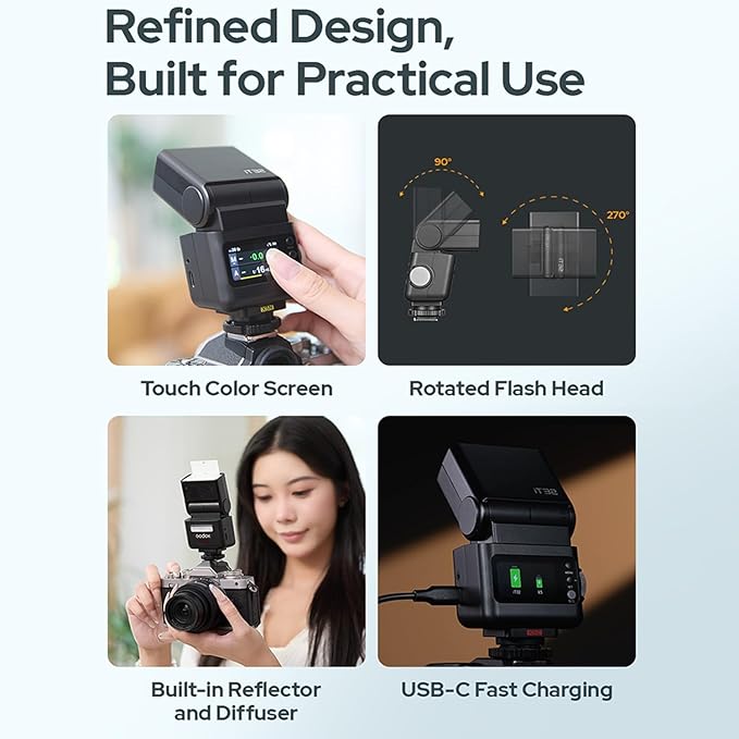 GODOX iT32 TTL Camera Flash with X5F Flash Trigger for Fuji Camera,Magnetic Hotshoe & Trigger 2-in-1,Touch Color Screen,Rotatable Flash Head,LED Modeling Lamp,1.5s Recycle Time,510 Full Power Flashes